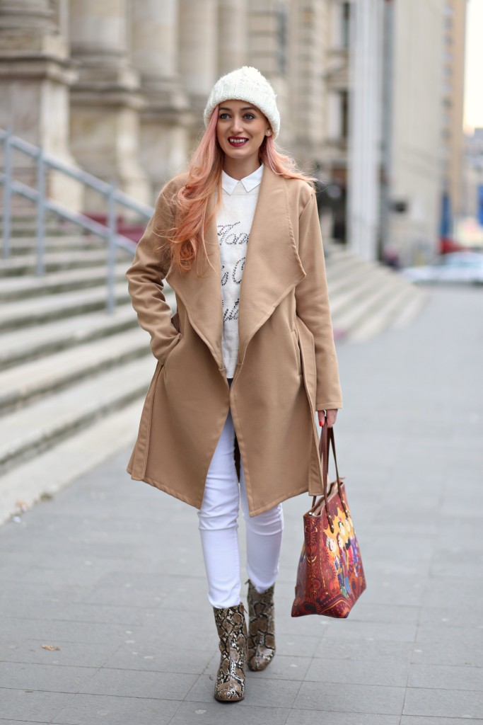 madalina misu, camel coat, blog, blog de moda, fashion blog, signature by mm, palton camel, romwe, how to wear the camel coat, perfect outfit for cold days, how to be stylish in the winter, cum purtam caciula, mango, love moschino, fashion days, h&m