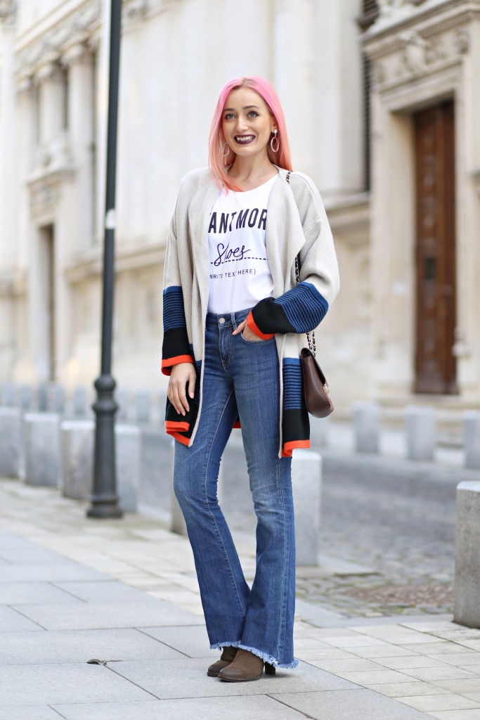 madalina misu, madalina misu fashion blog, look casual, cum ne imbracam la birou, cum purtam blugii evazati, cum purtam pantalonii evazati, oots, outfit of the day, trendsetter, blog de moda, blogger, cardigan supradimensionat
