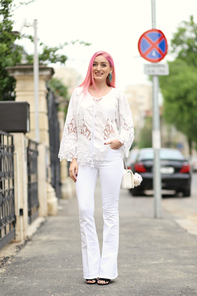 madalina misu, madalina misu fashion blog, bog de moda, top bloguri, top bloggeri, cum purtam tinute all white, bluza cu broderie, how to wear all white outfits, ootd, outfit of the day, boho chic style, stil boho chic, pantaloni evazati, cum purtam pantalonii evazati