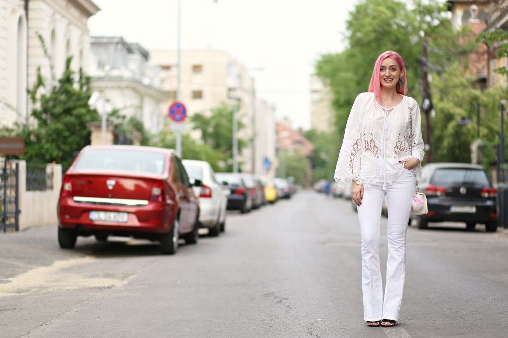 madalina misu, madalina misu fashion blog, bog de moda, top bloguri, top bloggeri, cum purtam tinute all white, bluza cu broderie, how to wear all white outfits, ootd, outfit of the day, boho chic style, stil boho chic, pantaloni evazati, cum purtam pantalonii evazati