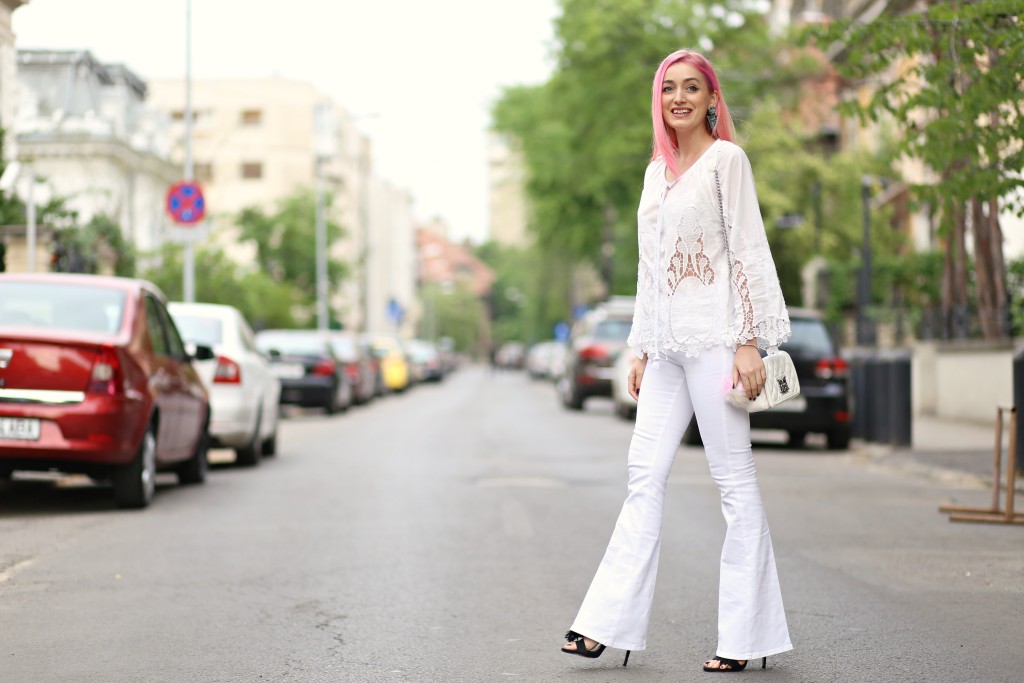 madalina misu, madalina misu fashion blog, bog de moda, top bloguri, top bloggeri, cum purtam tinute all white, bluza cu broderie, how to wear all white outfits, ootd, outfit of the day, boho chic style, stil boho chic, pantaloni evazati, cum purtam pantalonii evazati