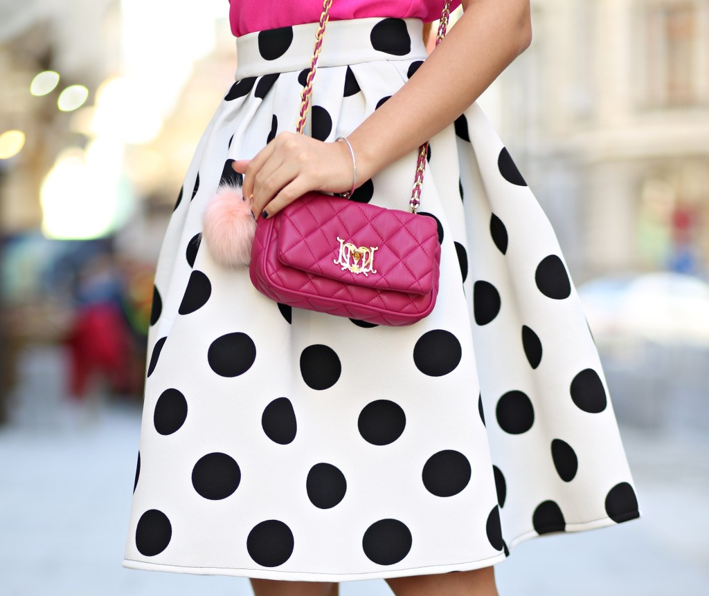 madalina misu, madalina misu fashion blog, blog de moda, fashion, fusta ampla, cum purta fusta ampla, fusta ampla cu buline, roz, barbie girl, white polka dot skater skirt, choies, choies review, ootd, outfit of the day, ce purtam primavara, primavara-vara treduri 2015-2016
