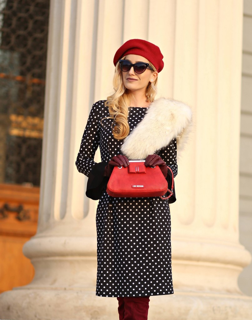 madalina misu, madalina misu fashion blog, redsquare, redsquare boutique, atelier de creatie vestimentara, creatii romanesti, designer roman, mirela gheorghe, rochie cu buline, how to wear the polka dotted dress, moschino bag, top romanian fashion blogs, top fashion bloggers, top bloguri romanesti, outfit of the day, ootd